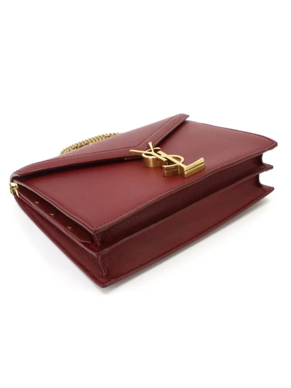 Saint Laurent Cassandra Envelope Chain Shoulder Bag Leather Red Gold